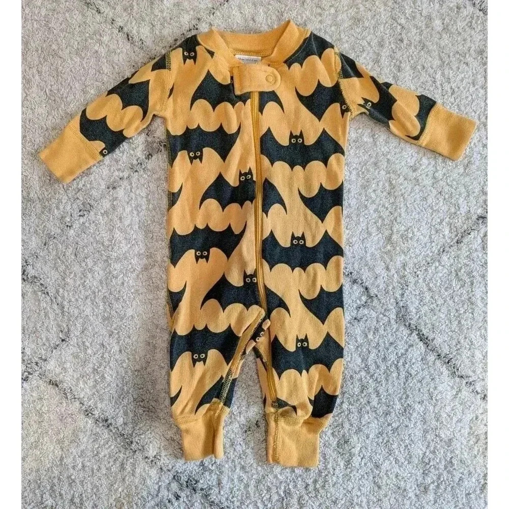 Hanna Andersson Halloween Sleeper 0-3M Organic Baby Zip Night Flight Bats‎